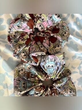 Labubu print scrunchie little monster design hair tie accessory exciting macaron